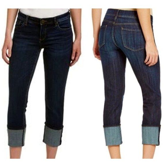 KUT From The Kloth Women's Mid Rise Straight Leg Cuff Cropped Denim Jeans Size 4 - Picture 2 of 14